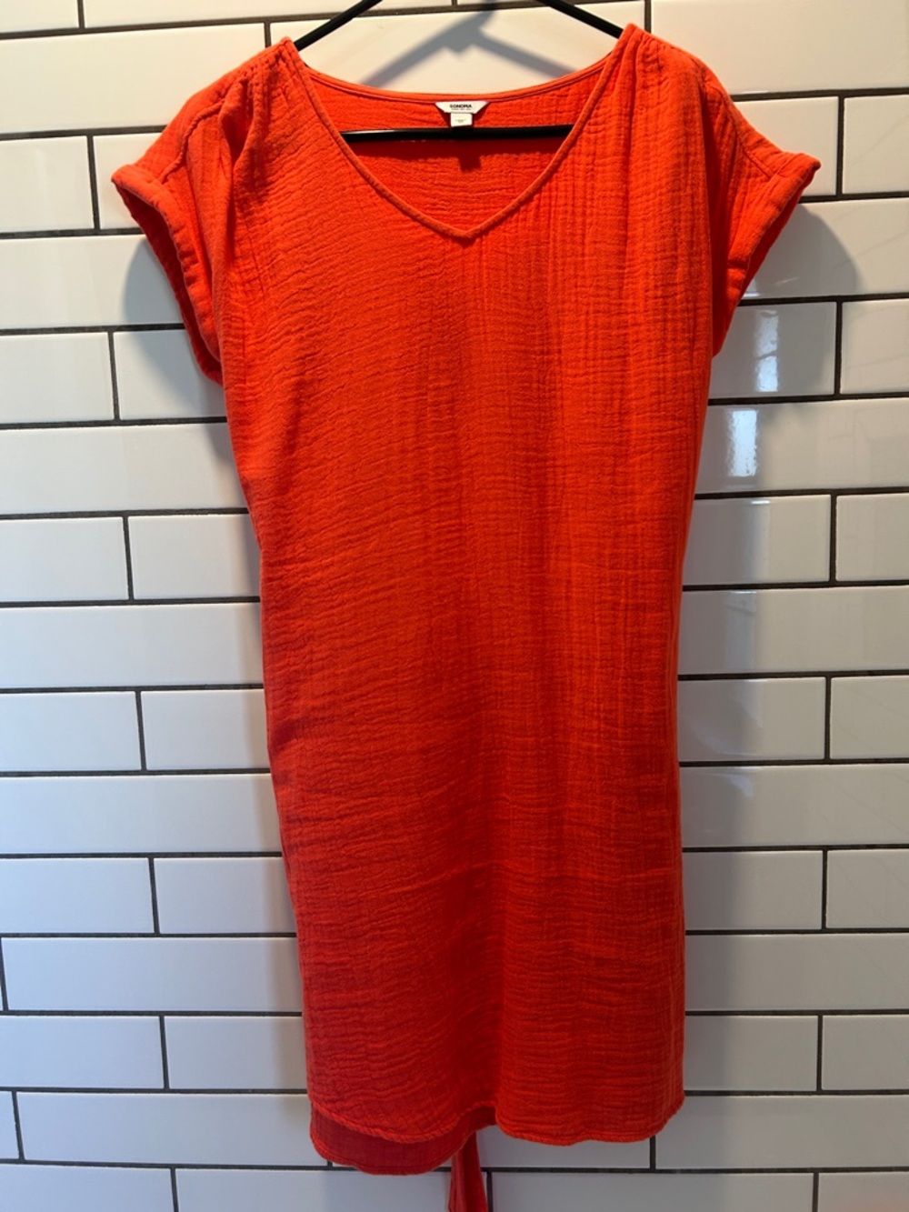 Bright coral V-Neck Shift Dress